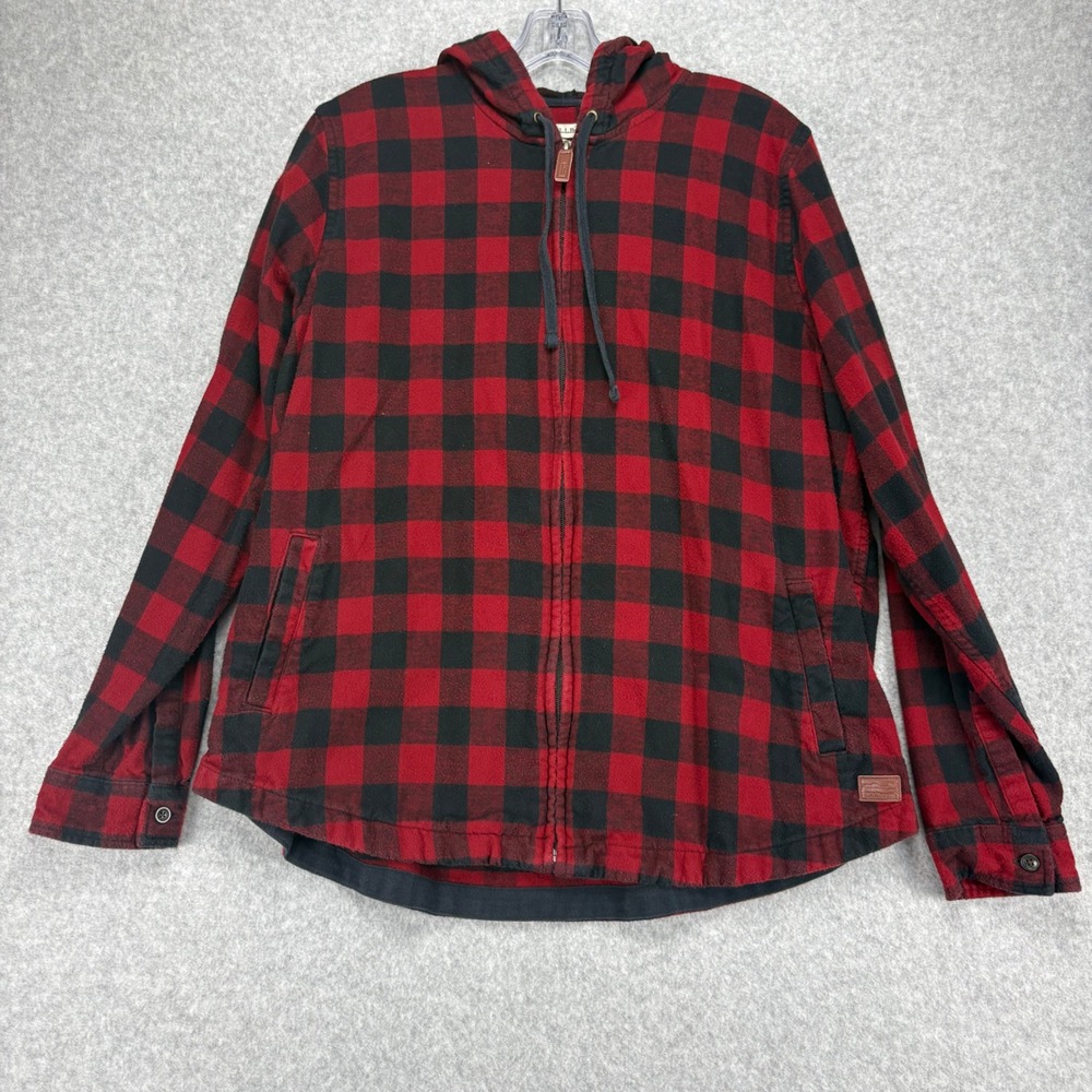 L.L.Bean Hooded Flannel Jacket Mens L Red Buffalo Plaid Full Zip Gorpcore Fall